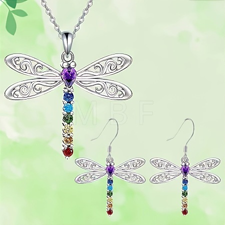 Dragonfly Alloy Rhinestone Pendant Necklaces & Dangle Earrings Sets FS-WGD83DF-01-1