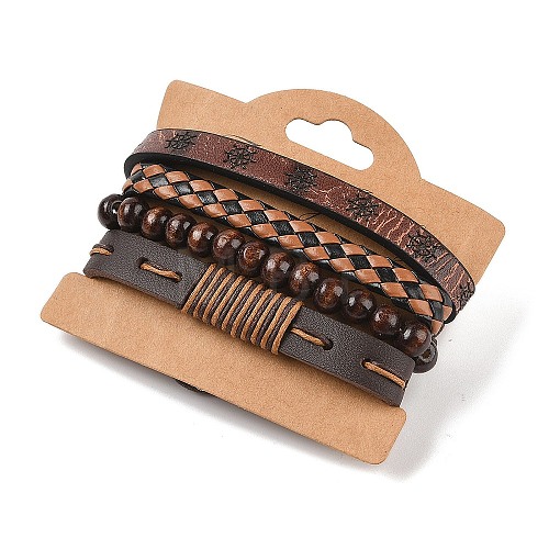 4Pcs 4 Styles PU Imitation Leather Braided Bracelets Sets BJEW-P335-01B-1