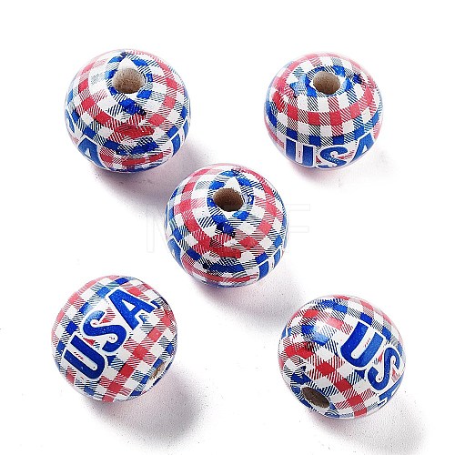 Independence Day Theme Wood European Beads WOOD-M011-07E-1