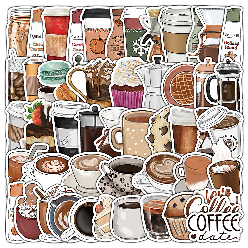 50Pcs Coffee PVC Stickers PW-WG50366-01-1