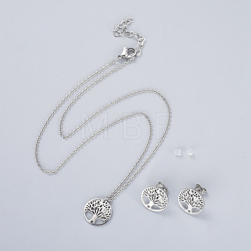 Stainless Steel Pendants Necklaces and Stud Earrings Jewelry Sets SJEW-JS01027-1