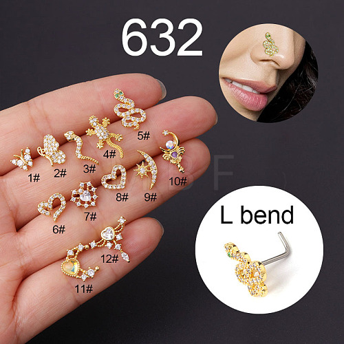 20G Stainless Steel Cubic Zirconia L-Shaped Nose Rings WG80602-24-1