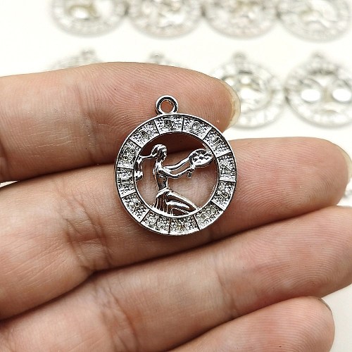 Cross-Border European and American Hot Selling 12 Zodiac Symbol Letter Image Graphic Inlaid Diamond Necklace Pendant DIY Accessories PW-WGDA156-04-1