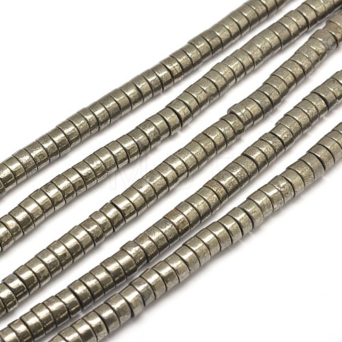 Flat Round/Disc Natural Pyrite Beads Strands G-I126-23-8x4mm-1