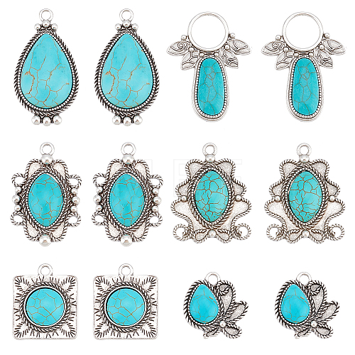   12Pcs 6 Style Synthetic Turquoise Pendants FIND-PH0005-12-1