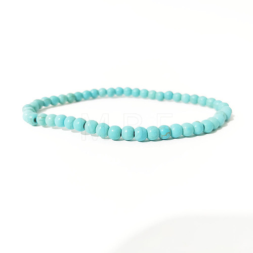 4mm Round Synthetic Turquoise Beads Bracelet for Men KG3069-36-1