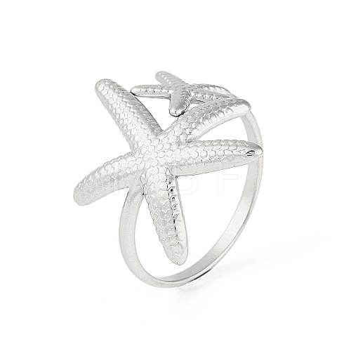 Non-Tarnish 304 Stainless Steel Starfish Open Cuff Rings for Women RJEW-S418-03P-1