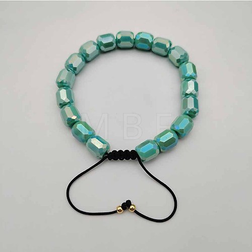 Adjustable Electroplated Faceted Cube Glass Braided Beaded Bracelets for Women Men DM4334-10-1