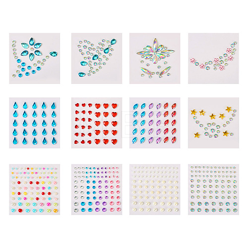 12 Sheets 12 Styles Resin Rhinestone Sticker Sets DIY-TA0004-68-1