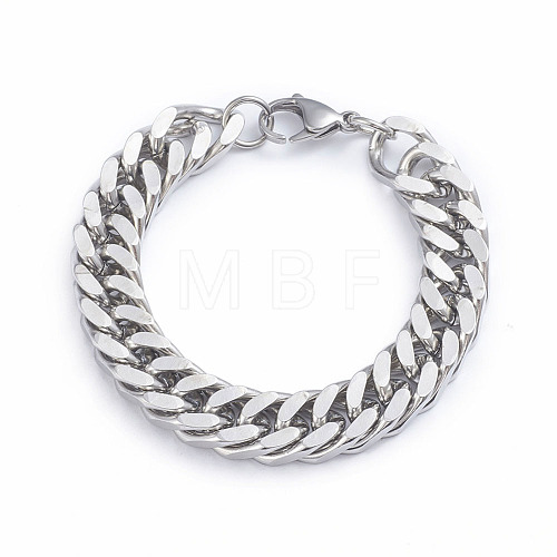 Men's 304 Stainless Steel Diamond Cut Cuban Link Chain Bracelets X-BJEW-L673-002A-P-1
