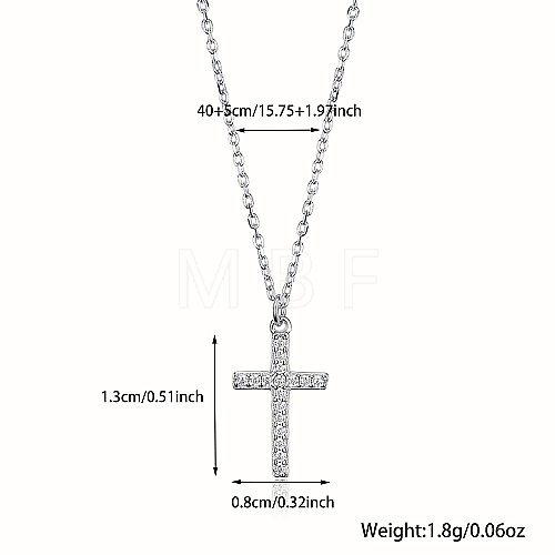 Cross Rhodium Plated 925 Sterling Silver Micro Pave Clear Cubic Zirconia Pendant Necklaces RV3627-4-1