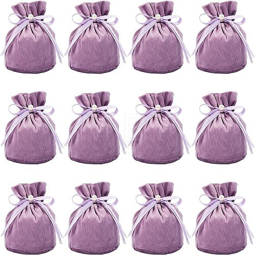  Velvet Jewelry Bags with Drawstring & Plastic Imitation Pearl TP-NB0001-20E-1