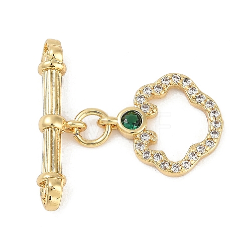 Brass Micro Pave Clear Cubic Zirconia Toggle Clasps KK-K391-15G-1