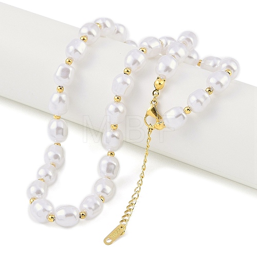 Ion Plating(IP) 304 Stainless Steel & Plastic Imitation Pearl Beaded Necklaces for Women NJEW-K276-20G-1