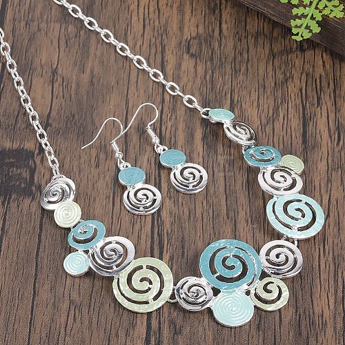 Round Spiral Hollow Out Alloy Enamel Pendant Necklaces & Dangle Earrings Sets WGCCFFB-08-1