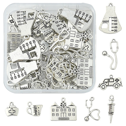 48Pcs 8 Styles Tibetan Style Alloy Pendants TIBE-FS0001-08-1