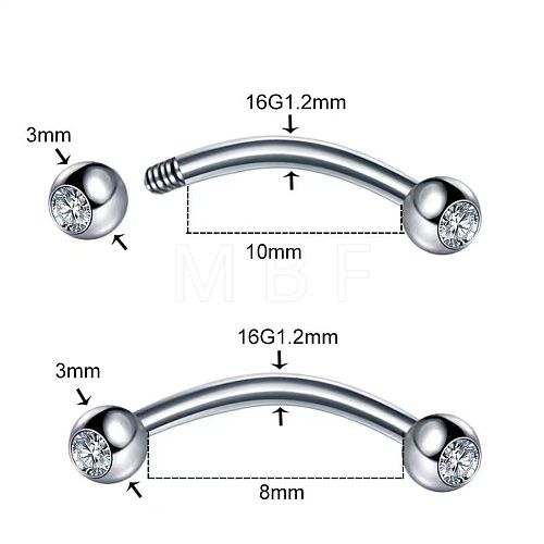 303 Stainless Steel Crystal Rhinestone Eyebrow Curved Barbell Rings WGF7452-02-1