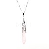 Natural Rose Quartz Six-Sided Prism Healing Dowsing Pendulum Pendant Iron Cable Chain Necklaces for Divination HM5691-4-1