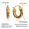 304 Stainless Steel Enamel Leopard Print Ring Hoop Earrings ZW2316-3-1
