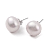 Natural Pearl Round Bead Stud Earrings X-EJEW-E298-01G-03P-1