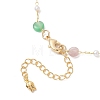 Colorful Flat Round Cat Eye & Plastic Imitation Pearl Brass Handmade Link Chain Necklaces for Women NJEW-JN05743-5