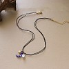 Brass Enamel Blue Crescent Moon Pendant Black Imitation Leather Cord 2-Strand Necklaces for Women WG612AC-01-4