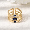 Brass Enamel Evil Eye Open Cuff Rings for Women RJEW-L339-01G-02-2