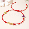 Stylish Round Natural Amethyst & Cross Brass Bead Braided Bracelets GG3213-5