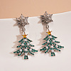 Christmas Tree with Snowflake Alloy Rhinestone Dangle Stud Earrings FS-WGD6521-05-1