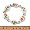 Handmade Printed Porcelain Floral Oval Beaded Stretch Bracelets BJEW-JB14181-4