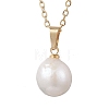 Natural Baroque Pearl Keshi Pearl Round Pendant 304 Stainless Steel Cable Chain Necklaces NJEW-JN05893-2