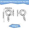 600Pcs 304 Stainless Steel Screw Eye Pin Peg Bails STAS-BBC0005-12-2