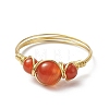 Natural Carnelian Round Braided Beaded Finger Ring RJEW-JR00550-01-4