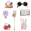 7Pcs 7 Style Rabbit & Cat & Sunglasses & Book Enamel Pins JEWB-SC0001-18-1