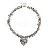 Natural Paua Shell Heart Pendant Electroplated Natural Freshwater Shell Beaded Necklaces NJEW-JN06325-2