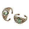 Oval Natural Paua Shell Brass Hollow Floral Cuff Bangles for Women BJEW-JB14503-01-3