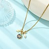 Brass Natural Paua Shell & Pearl Pendant 304 Stainless Steel Curb Chain Necklaces for Women NJEW-JN06258-02-1