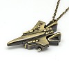 Alloy Fighter Airplane Design Pendant Pocket Watch Necklaces with Iron Chains and Lobster Claw Clasps X-WACH-N011-59-2