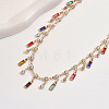 Brass Colorful Rhinestone Rainbow Rectangle Tassel Choker Necklaces for Women WG894E5-01-4