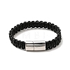 Black Leather Braided Cord Bracelet with 304 Stainless Steel Magnetic Clasp for Men Women BJEW-C021-17-2