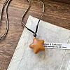 Wood Pendant Adjustable Cotton Cord Long Necklaces for Women WG65FA5-03-4
