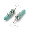 Synthetic Turquoise Bullet with Flower Dangle Earrings EJEW-G300-02P-09-3