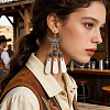 Iron & PU Imitation Leather Teardrop with Butterfly Dangle Earrings WG3DA57-01-3