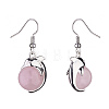 Natural Rose Quartz Dolphin Dangle Earrings with Crystal Rhinestone EJEW-A092-20P-07-3