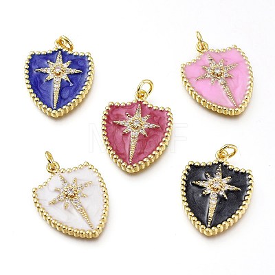 Real 18K Gold Plated Brass Micro Pave Clear Cubic Zirconia Enamel Pendants ZIRC-A017-02G-RS-1