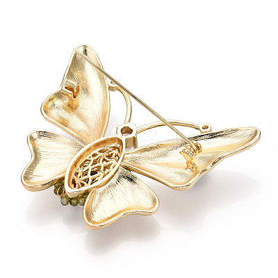 Natural Pearl & Glass Butterfly Brooches for Women JEWB-N001-06G-1
