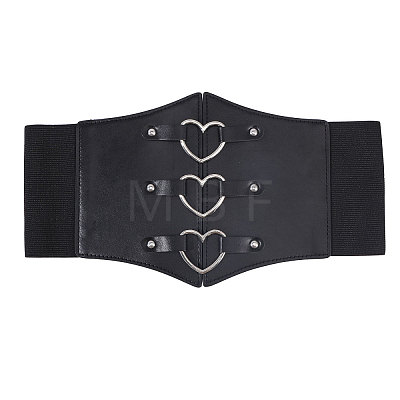 PU Leather Wide Elastic Corset Belt with Alloy Heart Buckle AJEW-WH0007-26-1