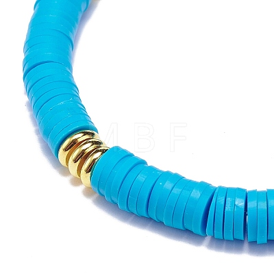 15Pcs 15 Color Handmade Polymer Clay & Brass Disc Surfer Stretch Bracelets Set BJEW-JB08827-1
