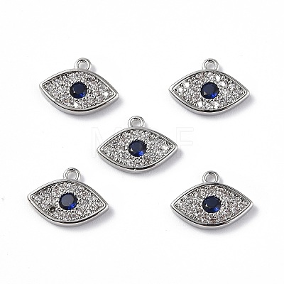 Brass Micro Pave Clear & Marine Blue Cubic Zirconia Charms KK-E068-VF263-1