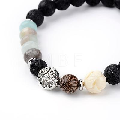 Natural Lava Rock Beads Stretch Bracelets BJEW-JB03394-01-1